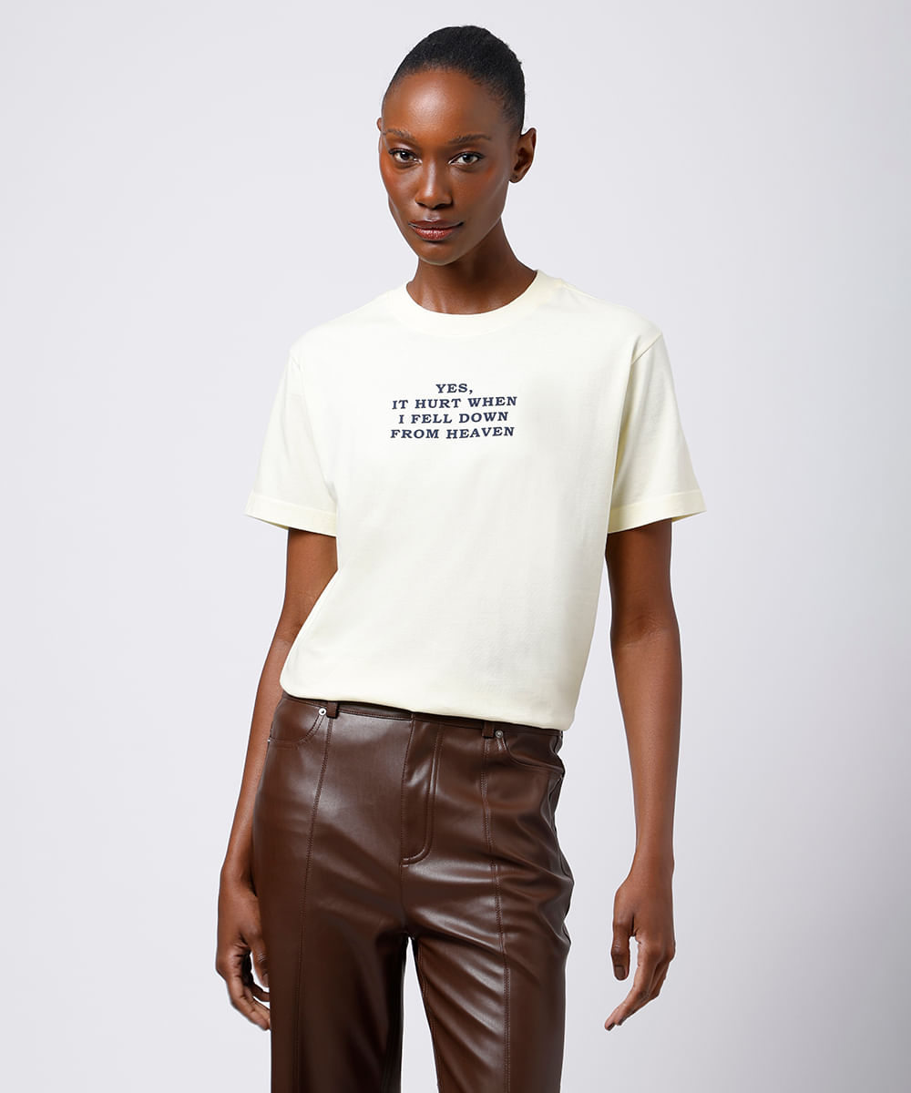 camiseta feminina de algodão estampada mindset - amarelo