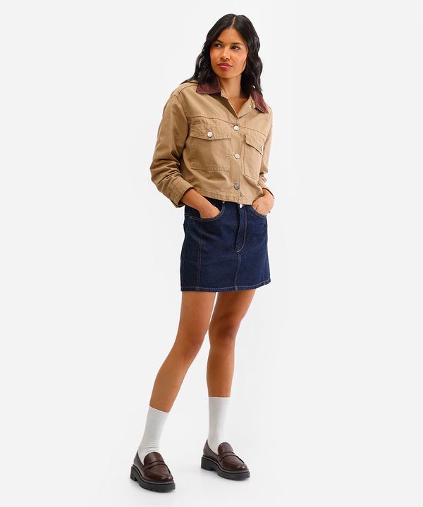 minissaia feminina jeans cintura alta azul 34