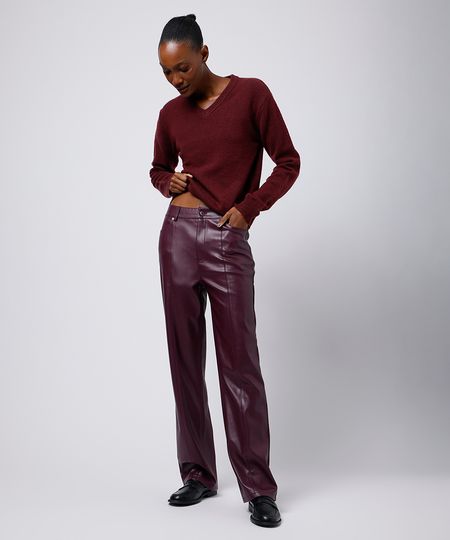 calça reta feminina de poliuretano mindset vinho 46 calça reta feminina de poliuretano mindset vinho 46