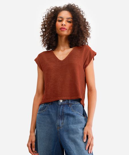 blusa texturizada decote v muscle tee marrom GG