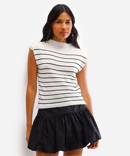 blusa feminina de tricot listrada bege P