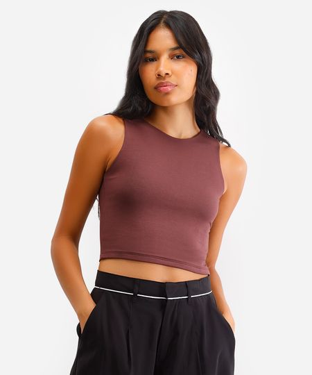 cropped de viscose alça média verde médio - marrom PP cropped de viscose alça média verde médio - marrom PP