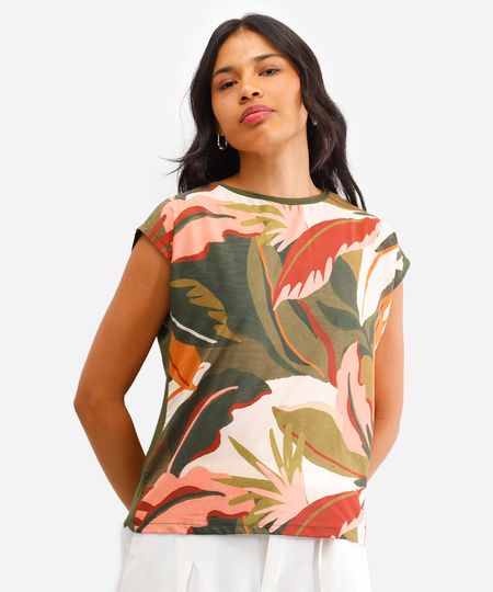 blusa feminina com viscose folhagens verde M blusa feminina com viscose folhagens verde M