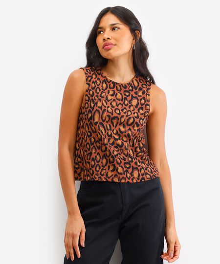 regata feminina animal print texturizada marrom P
