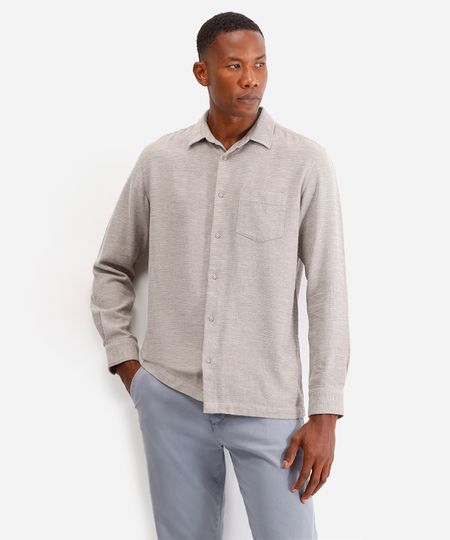 camisa comfort masculina texturizada bege G camisa comfort masculina texturizada bege G