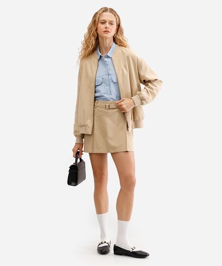 minissaia feminina com cinto texturizada bege 40 minissaia feminina com cinto texturizada bege 40