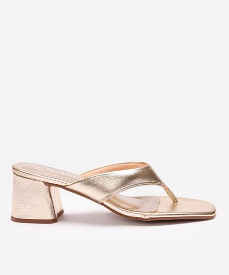 tamanco bico quadrado oneself dourado 35