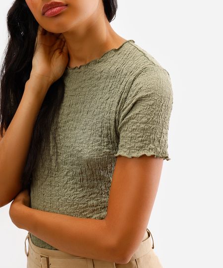 blusa manga curta texturizada - verde claro G blusa manga curta texturizada - verde claro G