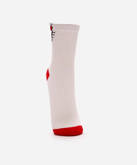 meia cano alto infantil de algodão hello kitty off white 26-29