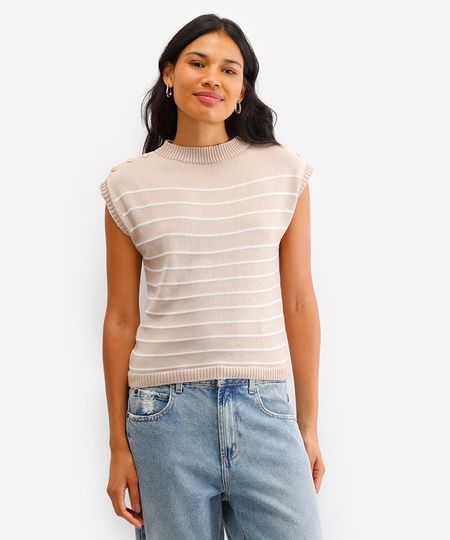 blusa feminina de tricot listrada bege P