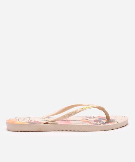 chinelo feminino havaianas slim folhagens bege 33-34