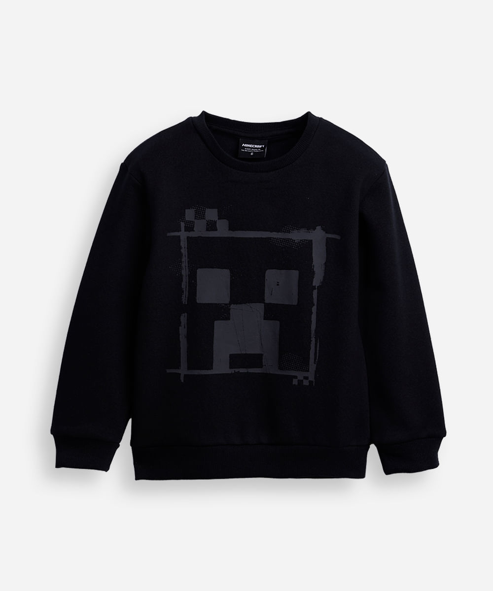 blusão de moletom infantil minecraft preto