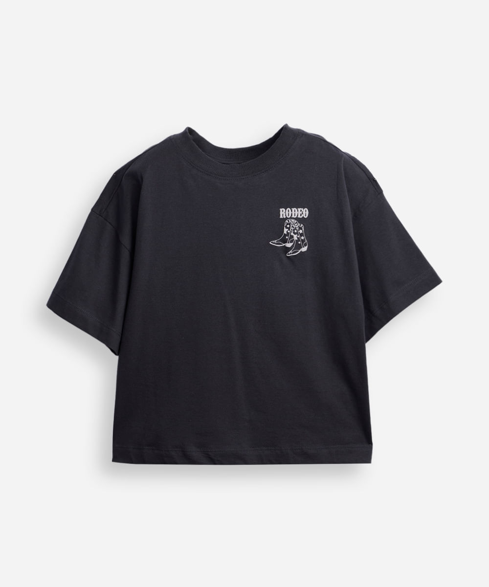 camiseta de algodão juvenil rodeo cinza
