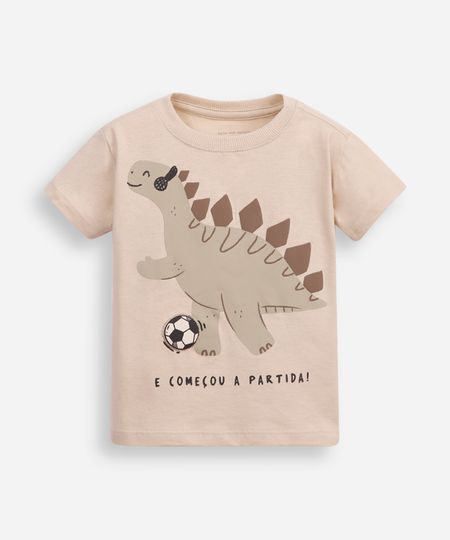 camiseta de algodão infantil dinossauro jogador bege 1