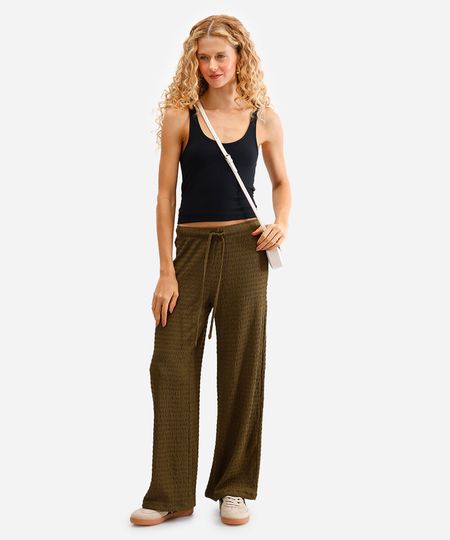 calça reta feminina texturizada verde M calça reta feminina texturizada verde M