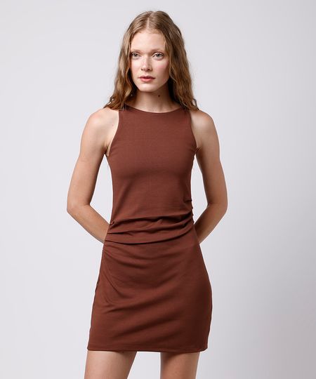 vestido curto feminino com pregas mindset marrom PP vestido curto feminino com pregas mindset marrom PP