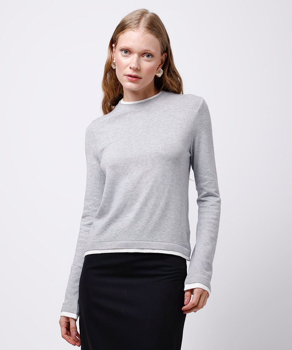 suéter feminino de tricot mindset cinza