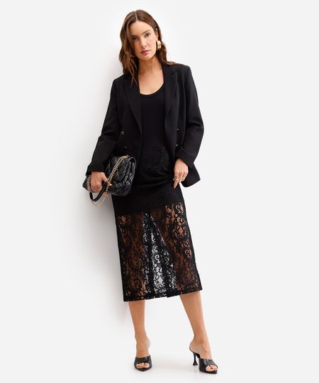 saia midi feminina de renda floral com fenda preto 38 saia midi feminina de renda floral com fenda preto 38