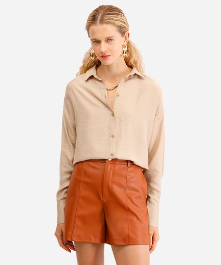 camisa feminina oversized manga longa texturizada bege M