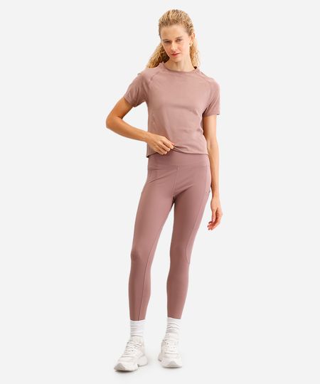 camiseta esportiva feminina de poliamida sem costura rosa P