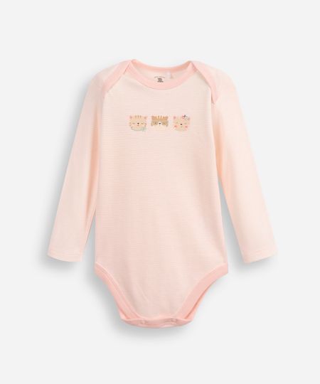 body infantil de algodão gatinhos listrado rosa 9-12 body infantil de algodão gatinhos listrado rosa 9-12