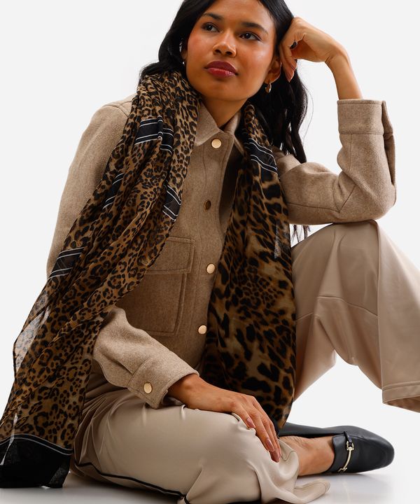 lenço feminino animal print marrom UNICO