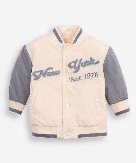 jaqueta bomber infantil puffer college bege 3