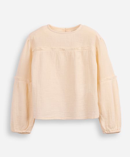 blusa infantil de algodão manga bufante texturizada bege 10 blusa infantil de algodão manga bufante texturizada bege 10