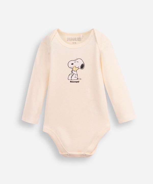 body infantil de algodão snoopy off white 3-6