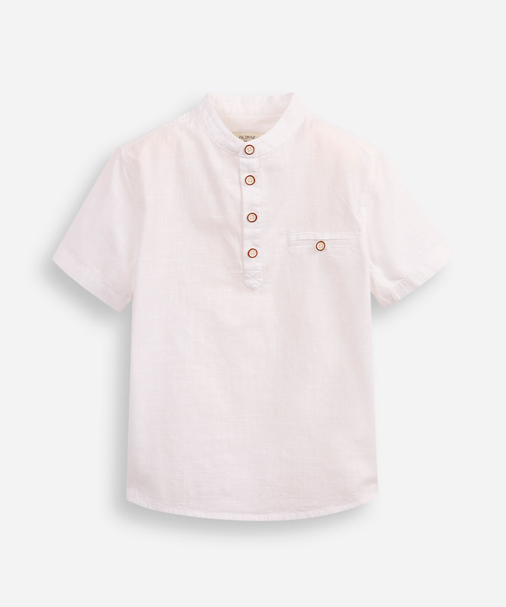 camisa infantil de algodão gola padre off white