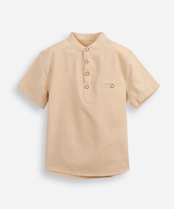 camisa infantil de algodão gola padre bege 12