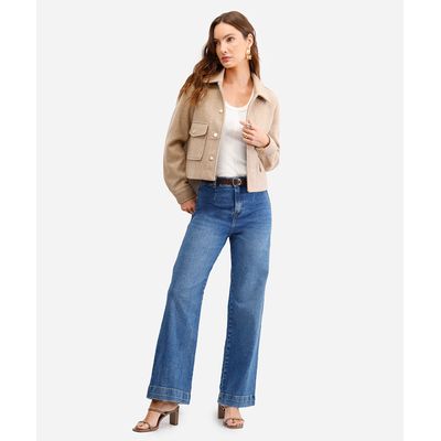 calça wide leg feminina jeans com cinto azul