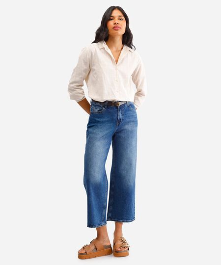 calça wide leg feminina jeans cropped azul 36