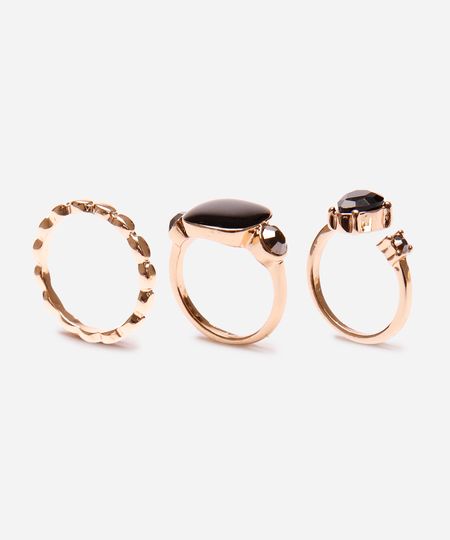 kit de 3 anéis vintage mindset dourado UNICO