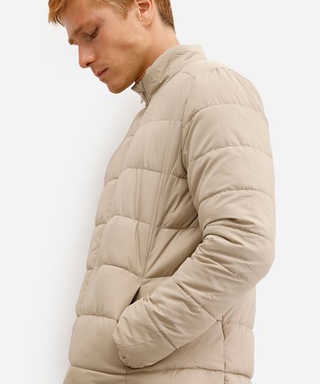 jaqueta puffer básica masculina manga longa bege M