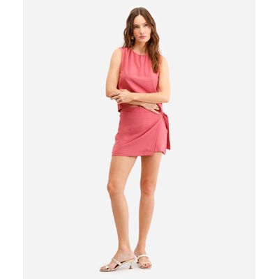 short saia feminino com fivela texturizado rosa