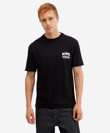 camiseta de algodão manga curta snoopy peanuts preta PP