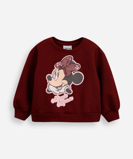 blusão de moletom infantil minnie paetê vinho 2 blusão de moletom infantil minnie paetê vinho 2