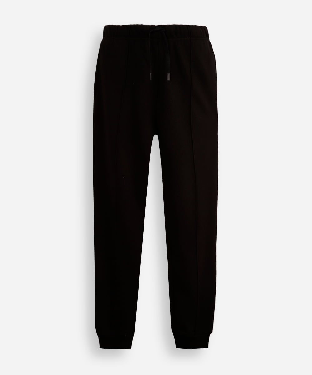 calça jogger juvenil de moletom com nervura preta