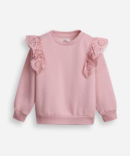 blusão de moletom infantil babado de laise rosa 4