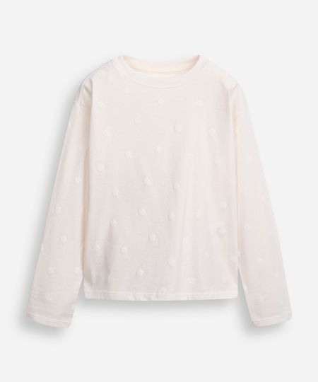 blusa de algodão infantil manga longa floral off white 6