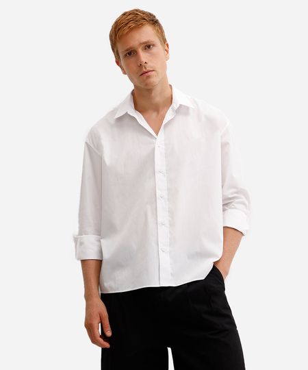 camisa oversized masculina de algodão manga longa off white P camisa oversized masculina de algodão manga longa off white P