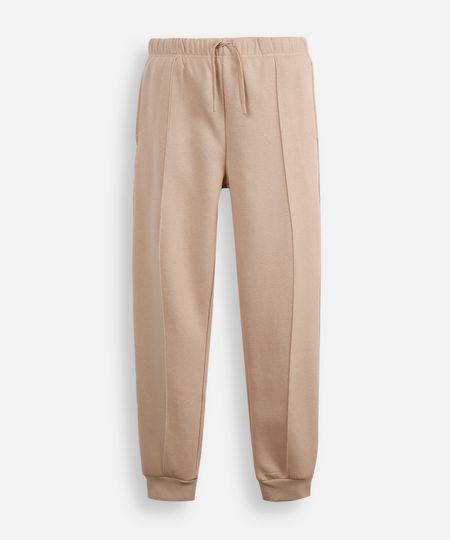 calça jogger juvenil de moletom com nervura bege 10