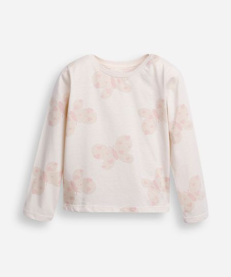 blusa de algodão infantil manga longa borboleta bege 2 blusa de algodão infantil manga longa borboleta bege 2