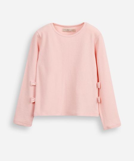 blusa de algodão infantil manga longa com lacinho rosa 10
