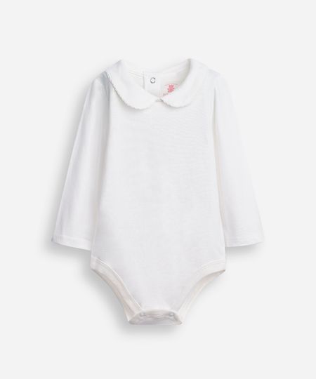 body infantil gola peter pan com renda off white 0-3
