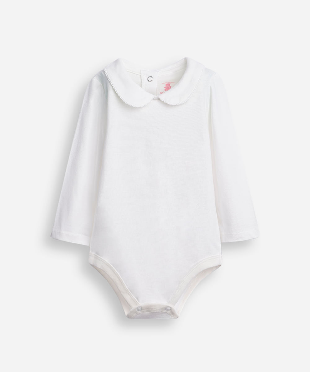 body infantil gola peter pan com renda off white