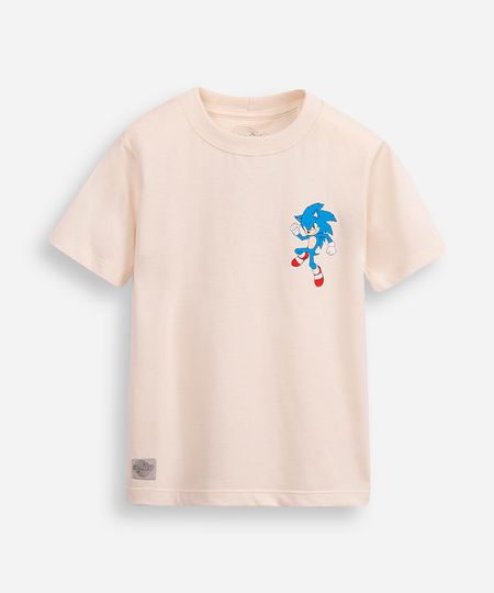 camiseta de algodão infantil sonic bege 12