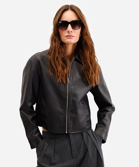 jaqueta bomber feminina de poliuretano preta G