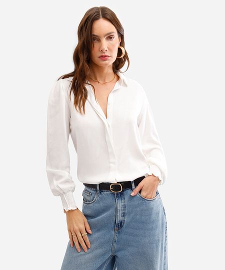 camisa feminina de viscose manga longa off white M